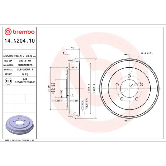 14.N204.10 Brembo Essential Brake Drum Brembo Brake Canada