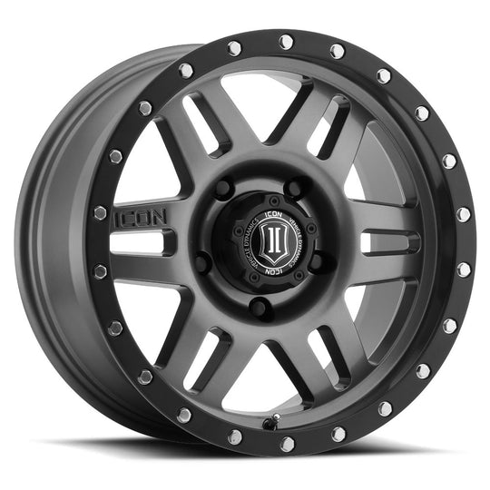 1417855557GM - ICON Six Speed 17X8.5 5X150 ET 25mm Gunmetal with Black Ring - ICON Wheels Canada