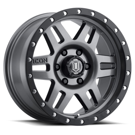 1417858347GM - ICON Six Speed 17X8.5 6X139.7 ET 0mm Gunmetal with Black Ring - ICON Wheels Canada