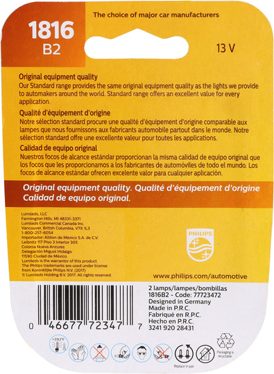 1816B2 Philips Standard Minature 1816 - Standard - Twin Blister Pack Philips Bulbs