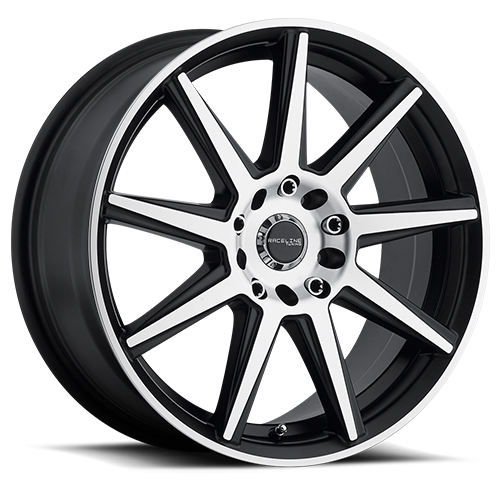 144M-57082+40 - Raceline Storm 144M 15X7 4X100 / 4X108 40mm Machined Spoke-Machined Outer Lip Satin Black - Raceline Wheels Canada