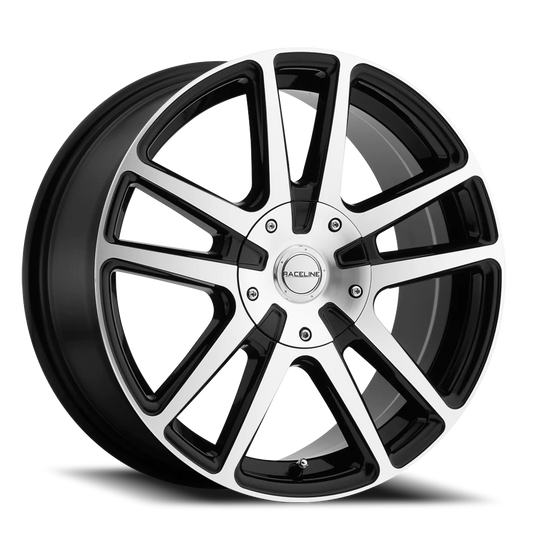 145M-77589+40 - Raceline Encore 145M 17X7.5 5X100 / 5X114.3 40mm Machined Face Black - Raceline Wheels Canada