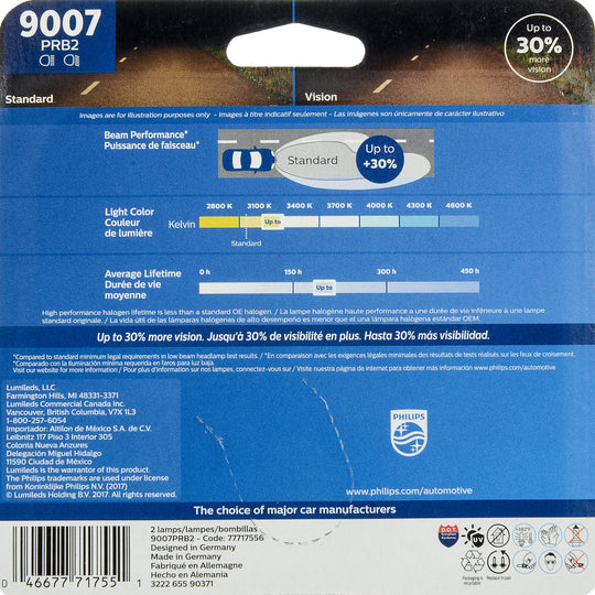 9007PRB2 Philips Vision Headlight 9007 - Vision - Twin Blister Pack Philips Bulbs