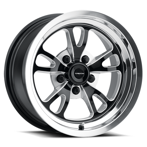 149-5873BMPL0 - Vision 149 Patriot 15X8 5X127 0mm Gloss Black Milled Spoke Polished Lip - Vision Wheels Canada