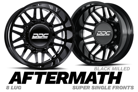165-22-01BM-AS - DDC Aftermath Black Milled 22X8.25 8X165 SS Fronts For 94-18 Dodge Ram 3500 92-10 Silverado/Sierra 3500 87-97 Ford F-350 - DDC Wheels Canada