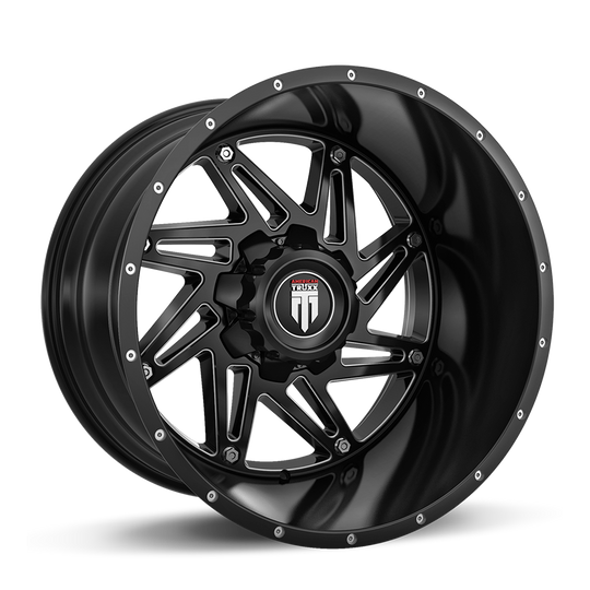 AT165-22452M-76 - American Truxx Warrior 22X14 5X127 / 5X139.7 ET -76mm Black and Milled - American Truxx Wheels Canada