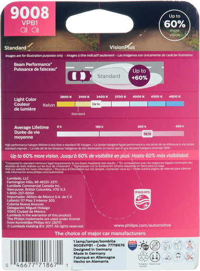 9008VPB1 Philips VisionPlus Headlight 9008 - VisionPlus - Single Blister Pack Philips Bulbs