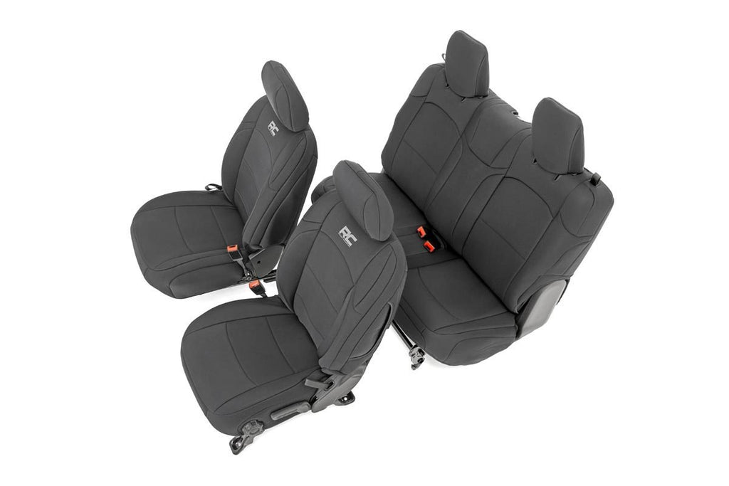 91020 Seat Covers - Front and Rear - Jeep Wrangler JL 4WD (2018-2023) Rough Country Canada