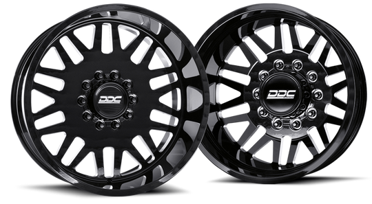 225-22-01BM-AS - DDC Aftermath Black Milled 22X8.25 10X225 SS Fronts 05-10 Ford 15-25 F-450/F-550 Dodge Ram 08-25 4500/5500 - DDC Wheels Canada