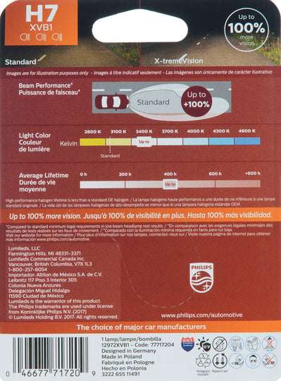 H7XVB1 Philips X-tremeVision Headlight H7 - X-tremeVision - Single Blister Pack Philips Bulbs