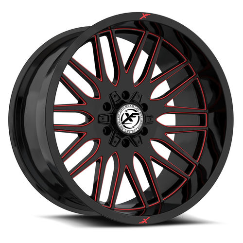 XF-2401890430GBMLR - XF Off-Road XF-240 18X9 5X127 / 5X139.7 0mm Gloss Black Milled Red - XF Off-Road Wheels Canada
