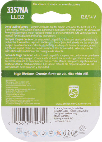 3357NALLB2 Philips LongerLife Miniature 3357NALL - LongerLife - Twin Blister Pack Philips Bulbs