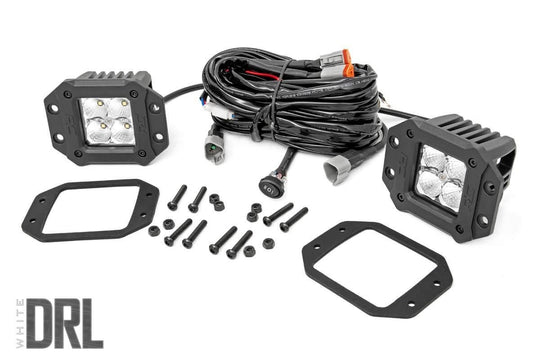 70803DRL Chrome Series LED Light Pair - 2 Inch - Flush Mount - White DRL Rough Country Canada