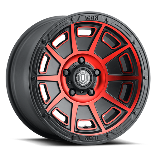 3017857345SBRT - ICON Victory 17X8.5 5X127 ET -6mm Satin Black with Red Tint - ICON Wheels Canada