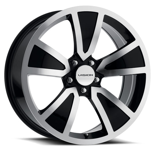 V326-2165GBMF35 - Vision 326 Shaker 20X10 5X114.3 35mm Gloss Black Mirror Machined Face - Vision Wheels Canada