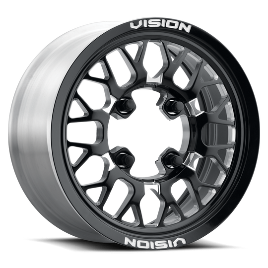 346BL151156BMS55 - Vision 346 Storm 15X10 4X156 0mm Black Milled with Beadlock - Vision Wheels Canada
