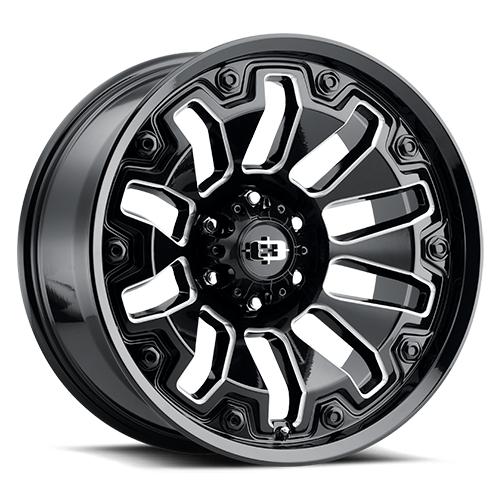362-8970GBMSB-12 - Vision 362 Armor 18X9 8X170 -12mm Gloss Black Milled Spoke with Black Bolt Inserts - Vision Wheels Canada