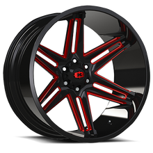 Load image into Gallery viewer, 363-22287GBMR-51 - Vision 363 Razor 22X12 8X180 -51mm Gloss Black Milled Spoke with Red Tint - Vision Wheels Canada