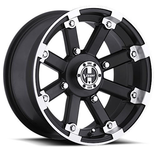 393-158110MBML4 - Vision 393 Lockout 15X8 4X110 -10.2mm Matte Black Machined Lip - Vision Wheels Canada