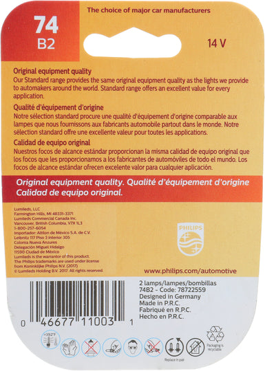 74B2 Philips Standard Miniature 74 - Standard - Twin Blister Pack Philips Bulbs