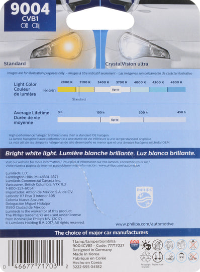 9004CVB1 Philips CrystalVision ultra Headlight 9004 - CrystalVision Ultra - Single Blister Pack Philips Bulbs