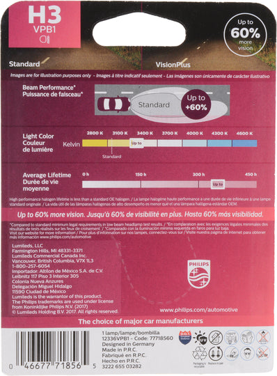 H3VPB1 Philips VisionPlus Headlight H3 - VisionPlus - Single Blister Pack Philips Bulbs