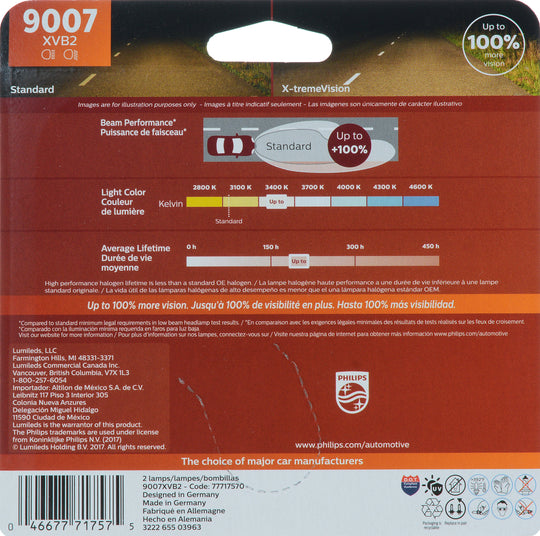 9007XVB2 Philips X-tremeVision Headlight 9007 - X-tremeVision - Twin Blister Pack Philips Bulbs