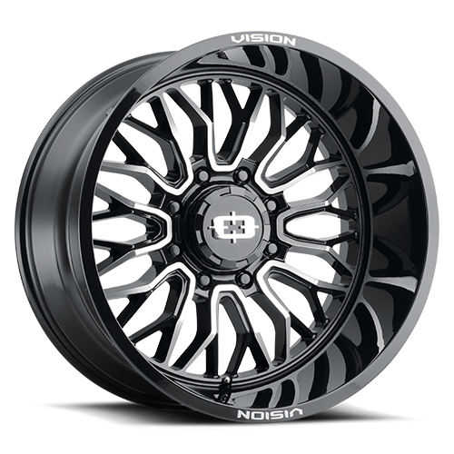 402-2973GBMF10 - Vision 402 Riot 20X9 5X127 10mm Gloss Black Machined Face - Vision Wheels Canada