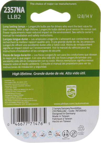 2357NALLB2 Philips LongerLife Miniature 2357NALL - LongerLife - Twin Blister Pack Philips Bulbs