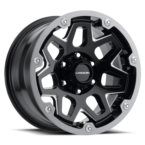 416-8965GBMG12 - Vision 416 Se7En 18X9 5X114.3 12mm Gloss Black Milled Spoke - Vision Wheels Canada