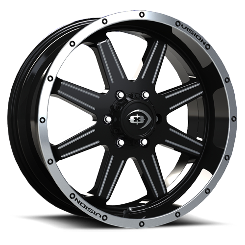 421H2962GBMLMS12 - Vision 421 Cannibal 20X9 6X120 12mm Gloss Black Machined Lip Milled Spoke - Vision Wheels Canada