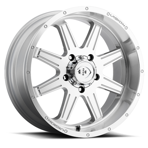 421H2950SMF12 - Vision 421 Cannibal 20X9 5X150 12mm Silver Machined Face - Vision Wheels Canada