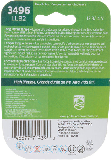 3496LLB2 Philips LongerLife Miniature 3496LL - LongerLife - Twin Blister Pack Philips Bulbs