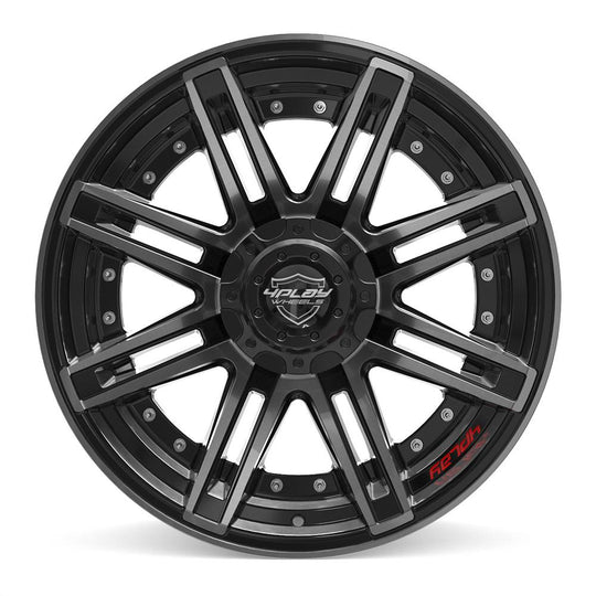 4P08-20100-5D55-24BBT - 4Play 4P08 20X10 5X139.7 / 5X127 -24mm Gloss Black W/ Brushed Face & Tinted Clear - 4Play Wheels Canada