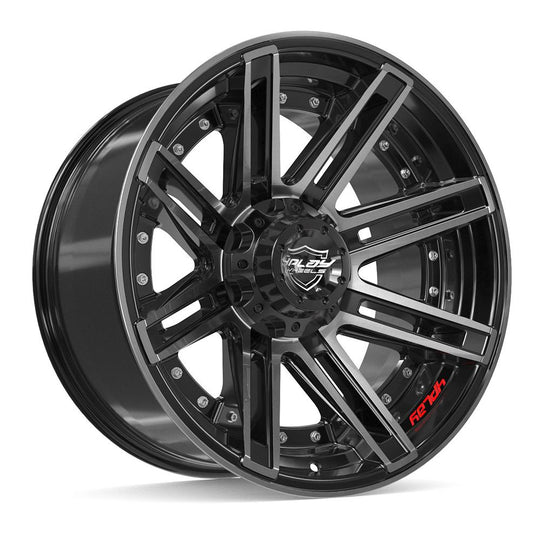 4P08-20100-5D55-24BBT - 4Play 4P08 20X10 5X139.7 / 5X127 -24mm Gloss Black W/ Brushed Face & Tinted Clear - 4Play Wheels Canada