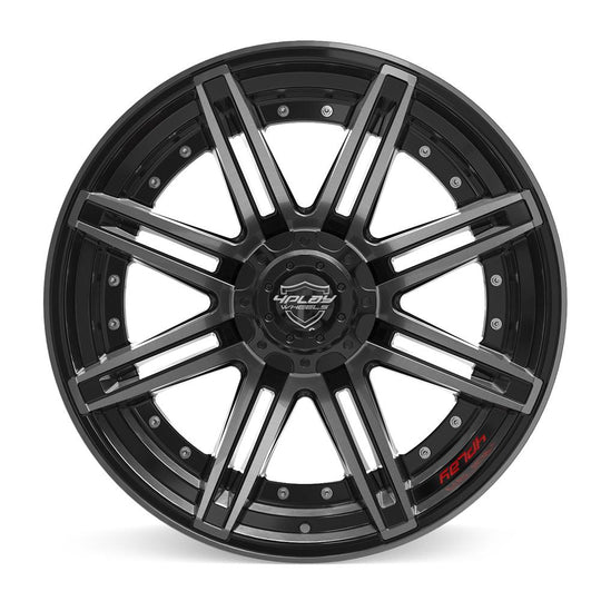 4P08-22100-5D55-24BBT - 4Play 4P08 22X10 5X127 5X139.7 ET-24mm Gloss Black Brushed with Tinted Clear - 4Play Wheels Canada