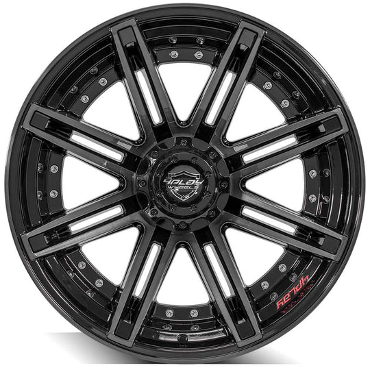 4P08-22120-6D55-44BBT - 4Play 4P08 22X12 6X139.7 / 6X135 -44mm Gloss Black W/ Brushed Face & Tinted Clear - 4Play Wheels Canada