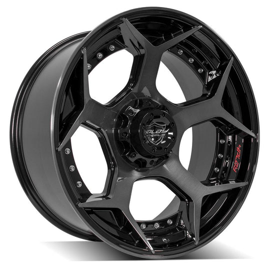 4P50-22100-5D55-24BBT - 4Play 4P50 22X10 5X139.7 / 5X127 -24mm Gloss Black W/ Brushed Face & Tinted Clear - 4Play Wheels Canada