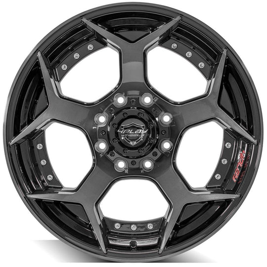 4P50-22100-8650-24BBT - 4Play 4P50 22X10 8X165.1 ET-24mm Gloss Black Brushed with Tinted Clear - 4Play Wheels Canada