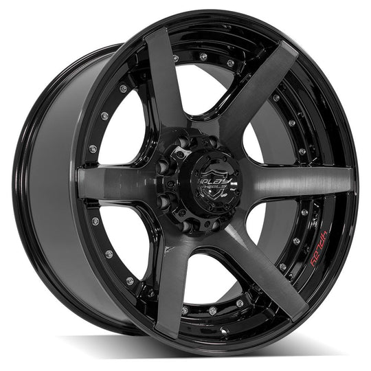 4P60-22100-8650-24BBT - 4Play 4P60 22X10 8X165.1 ET-24mm Gloss Black Brushed with Tinted Clear - 4Play Wheels Canada