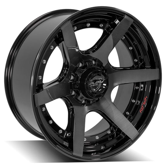 4P60-22100-8650-24BBT - 4Play 4P60 22X10 8X165.1 ET-24mm Gloss Black Brushed with Tinted Clear - 4Play Wheels Canada