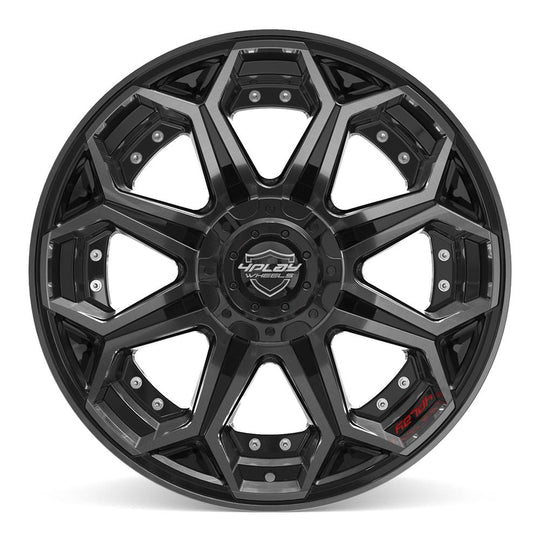 4P80R-20100-5D55-24BBT - 4Play 4P80R 20X10 5X127 / 5X139.7 ET-24mm Gloss Black with Brushed Face & Tinted Clear - 4Play Wheels Canada