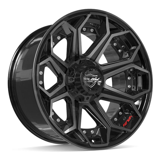 4P80R-20100-5D55-24BBT - 4Play 4P80R 20X10 5X127 / 5X139.7 ET-24mm Gloss Black with Brushed Face & Tinted Clear - 4Play Wheels Canada