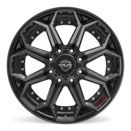 4P80R-22100-8170-24BBT - 4Play 4P80R 22X10 8X170 ET-24mm Gloss Black with Brushed Face & Tinted Clear - 4Play Wheels Canada