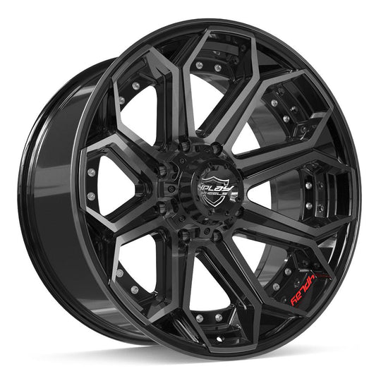 4P80R-22100-8170-24BBT - 4Play 4P80R 22X10 8X170 ET-24mm Gloss Black with Brushed Face & Tinted Clear - 4Play Wheels Canada