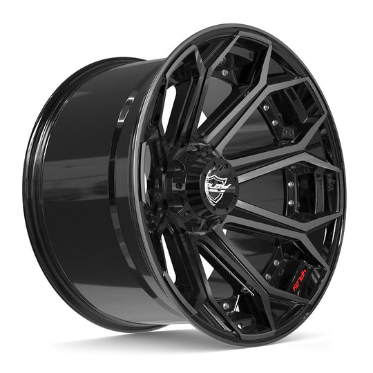 4P80R-22120-6D55-44BBT - 4Play 4P80R 22X12 6X139.7 / 6X135 ET-44mm Gloss Black with Brushed Face & Tinted Clear - 4Play Wheels Canada