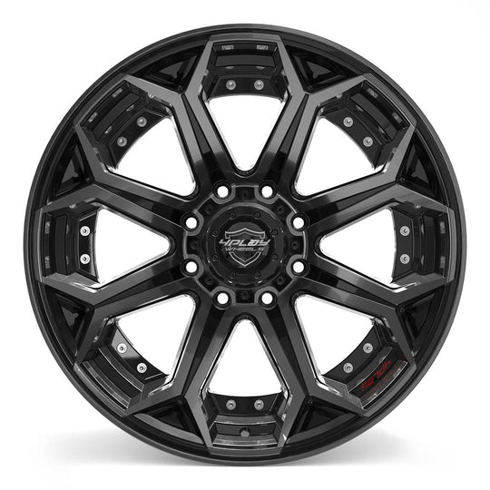 4P80R-22120-8650-44BBT - 4Play 4P80R 22X12 8X165.1 ET-44mm Gloss Black with Brushed Face & Tinted Clear - 4Play Wheels Canada
