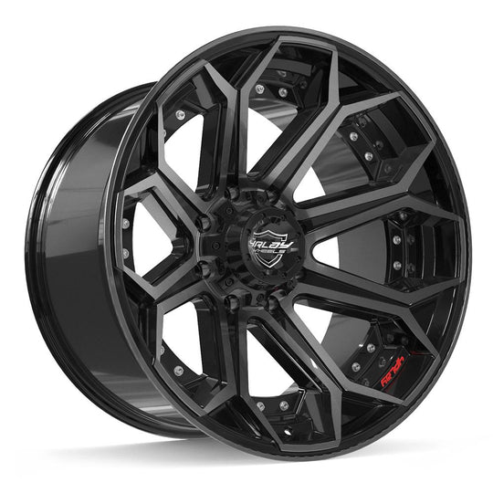 4P80R-22120-8650-44BBT - 4Play 4P80R 22X12 8X165.1 ET-44mm Gloss Black with Brushed Face & Tinted Clear - 4Play Wheels Canada