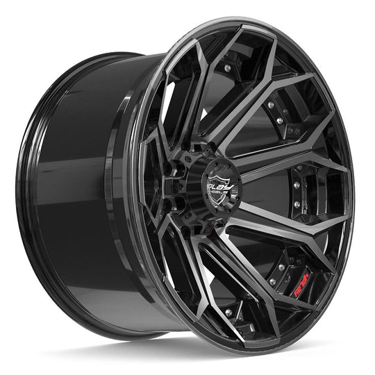 4P80R-22120-8650-44BBT - 4Play 4P80R 22X12 8X165.1 ET-44mm Gloss Black with Brushed Face & Tinted Clear - 4Play Wheels Canada