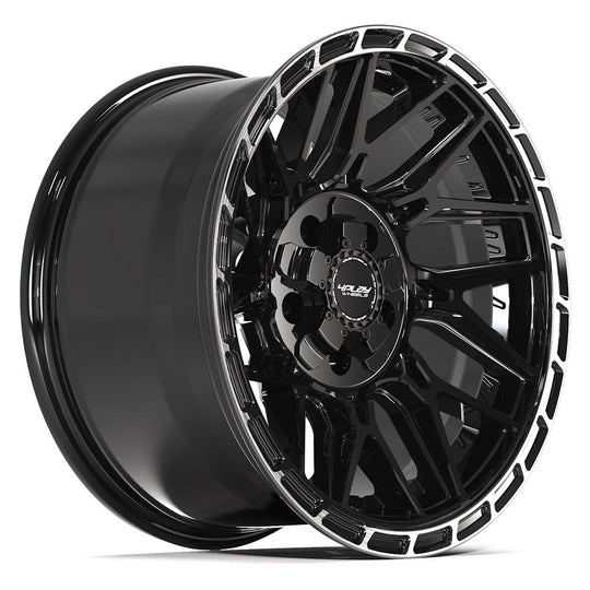 4PS28-17090-5D55-6BBT - 4Play 4PS28 17X9 5X127 / 5X139.7 ET-6mm Gloss Black with Brushed Face & Tinted Clear - 4Play Wheels Canada